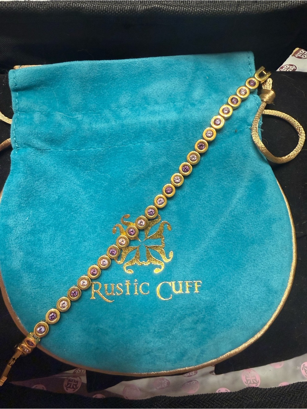 Rustic Cuff Gold Bracelet with Purple Accents